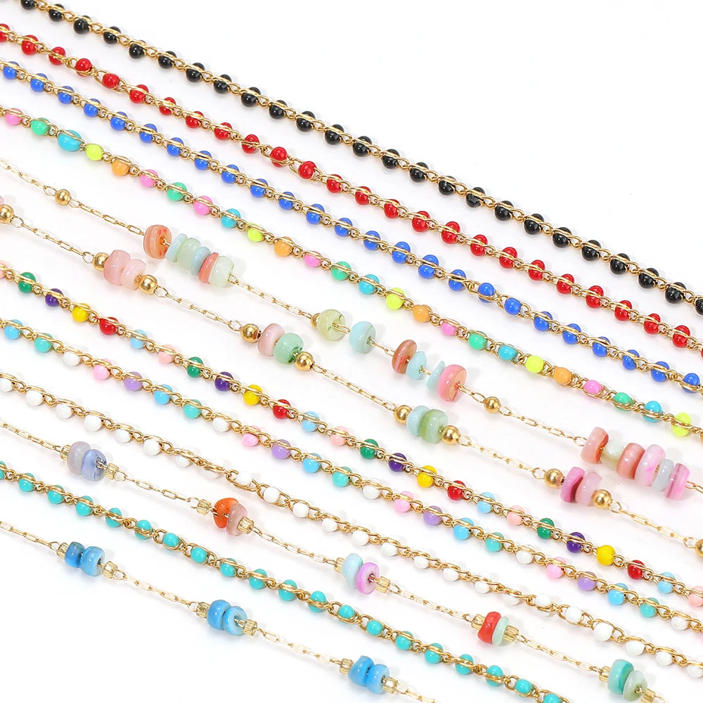 1 Meter Stainless Steel Enamel Beads Chain | DIY Jewelry Making Supplies close-up view