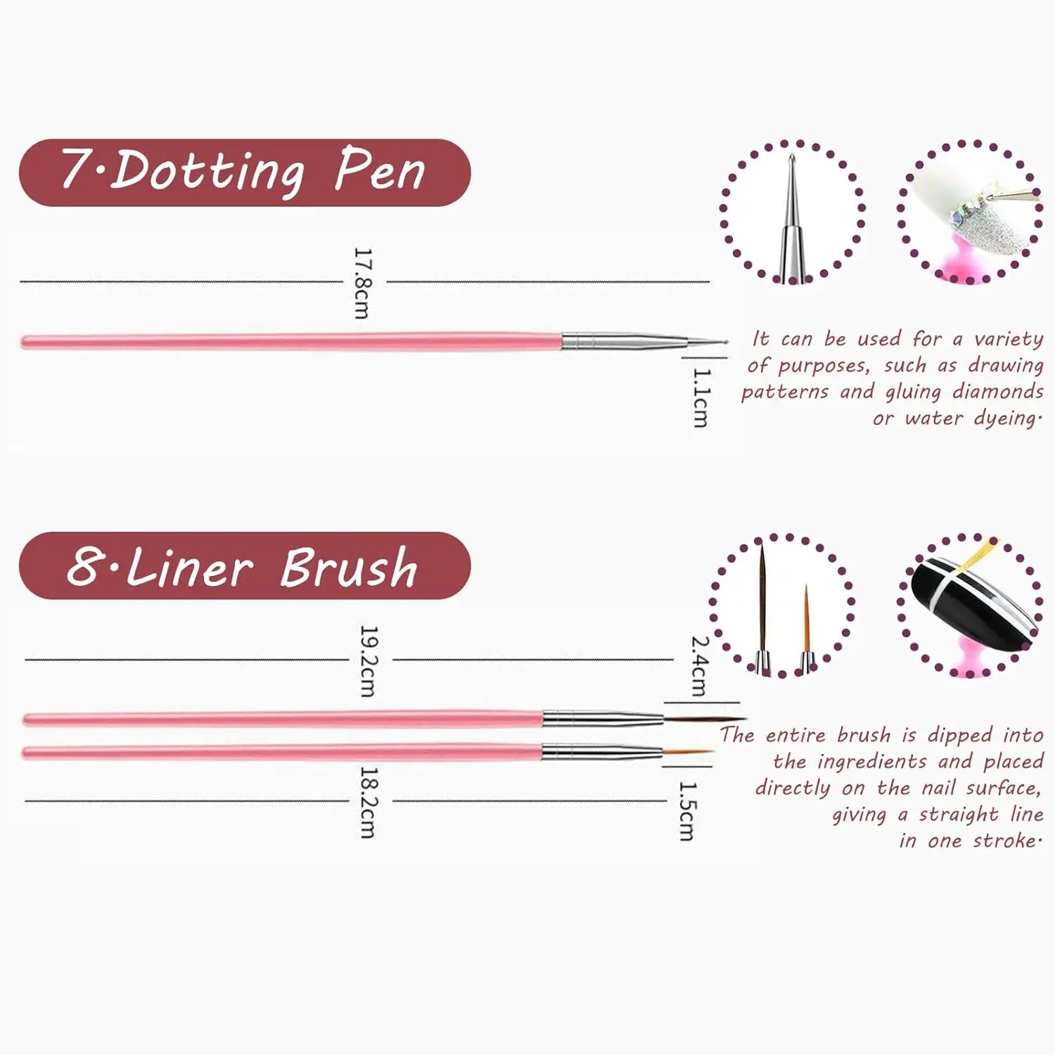 15Pcs Fine Detail Paint Brush Set Acrylic UV Gel Drawing Dotting Manicure Nail Art additional angle