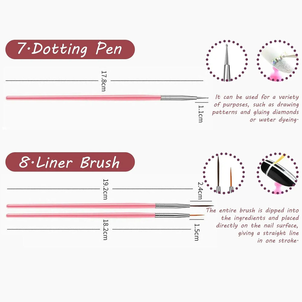 15Pcs Fine Detail Paint Brush Set Acrylic UV Gel Drawing Dotting Manicure Nail Art additional angle