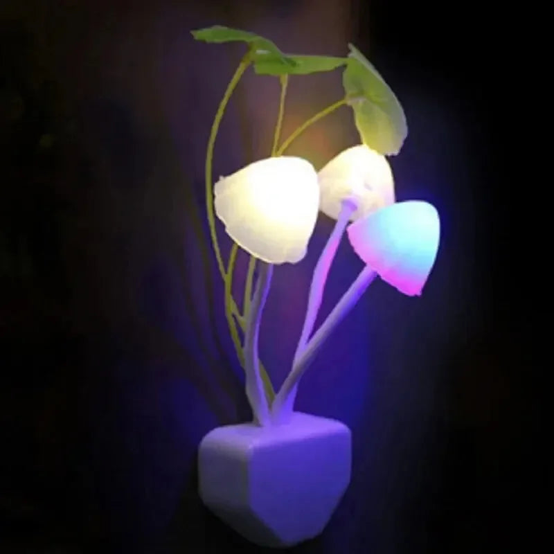 Mushroom Night Light with Light Sensor | 3 LED Colorful Bedside Lamp close-up view