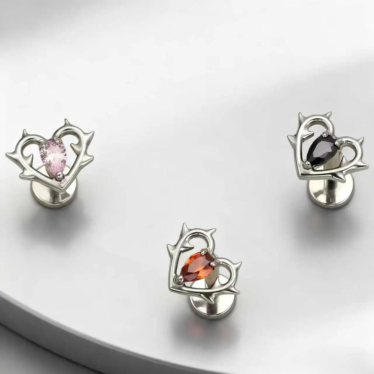 G23 Titanium Lip Piercing Stud Earring with Heart Design Teardrop CZ Nose Stud Internal Thread Helix