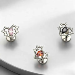 G23 Titanium Lip Piercing Stud Earring with Heart Design Teardrop CZ Nose Stud Internal Thread Helix