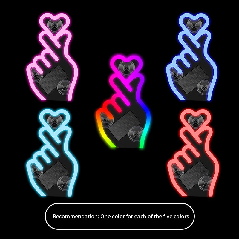 Solar Heart Shaped LED Ambient Light | Solar Powered Car Window Neon Light detail view