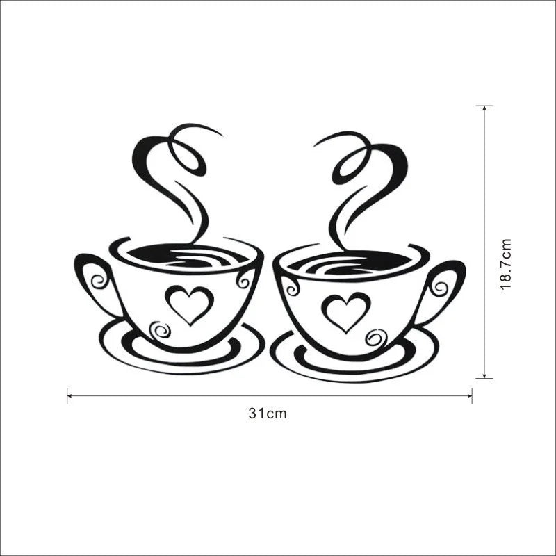 Coffee Cup Wall Art Decals | Kitchen and Cafe PVC Stickers close-up view