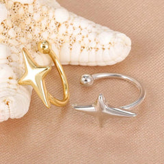 1Pcs Fashion Gold Color Cross Star Ear Clip For Women Girls Simple Metal C-shaped With close-up view