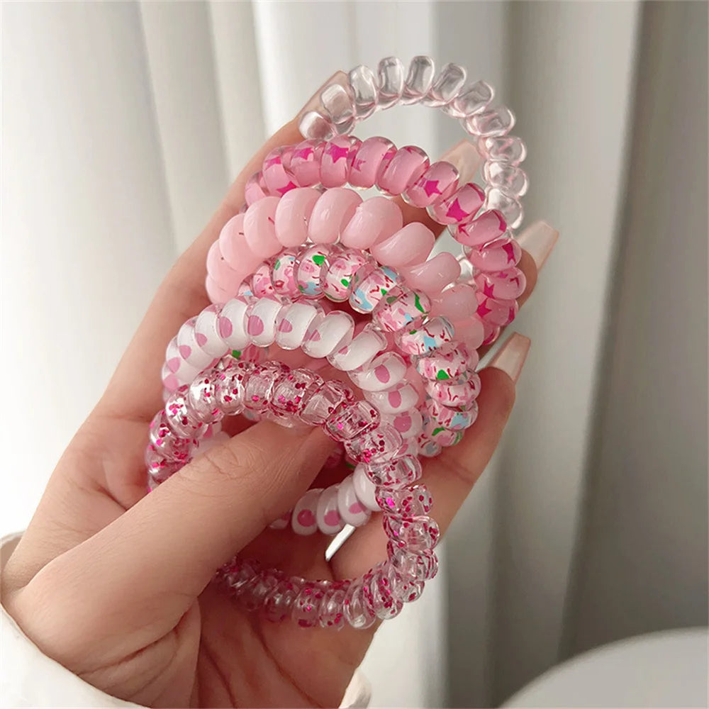 6pcs Sweet Cute Colorful Spiral Hair Ties Resin Jelly Coil Hair Rings Elastic Women Girls Ponytail H