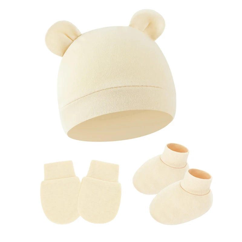 Cotton Newborn Hat Set | 3-Piece Baby Beanie Gloves and Socks for 0-6 Months close-up view