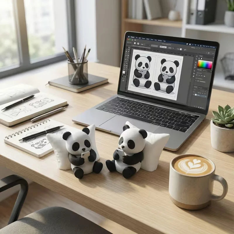 Panda Sculpture Ornament, Desktop Office Decoration, Car Decor, Creative Animal Model, C detail view