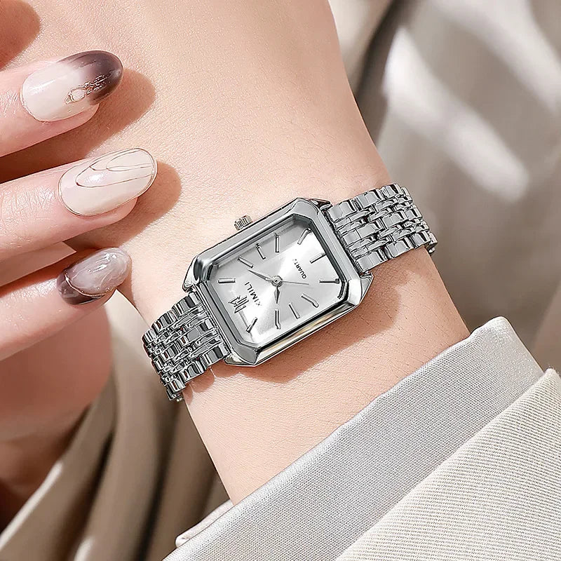 Women's Quartz Watch Rectangle Dial | Fashion Casual Steel Strap Watch lifestyle view