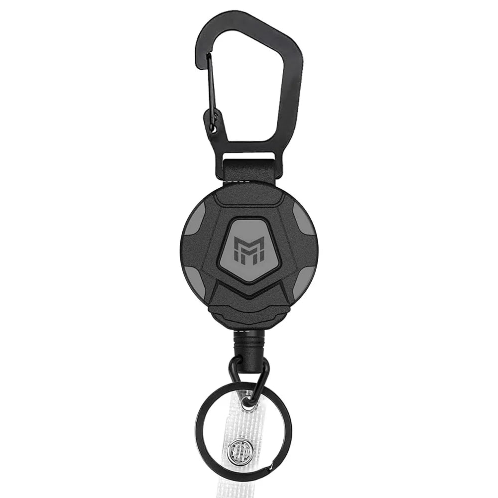 Retractable Keychain Badge Reel Steel Carabiner Silver
