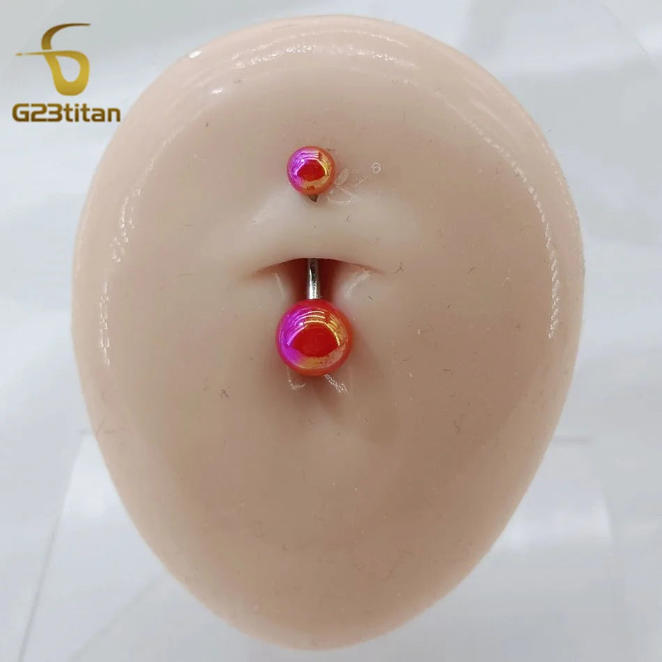 Fashion Titanium Steel Barbell Belly Button Rings 6-16mm Colorful Acrylic Ball Pier additional angle