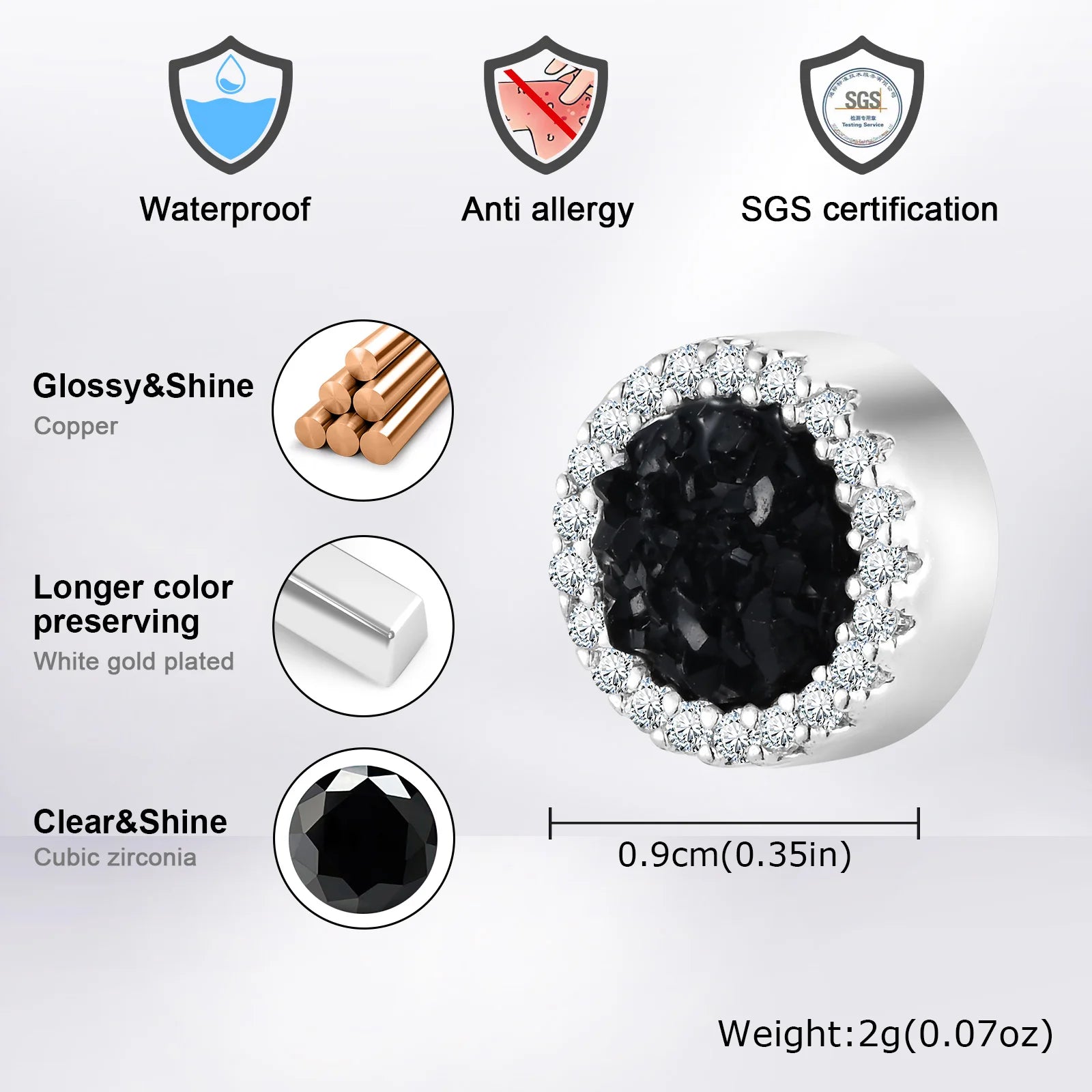 Vnox Magnetic Clip Earrings Non Piercing, Hip Hop Zircon Studs for Men Women, Fashion Sl detail view