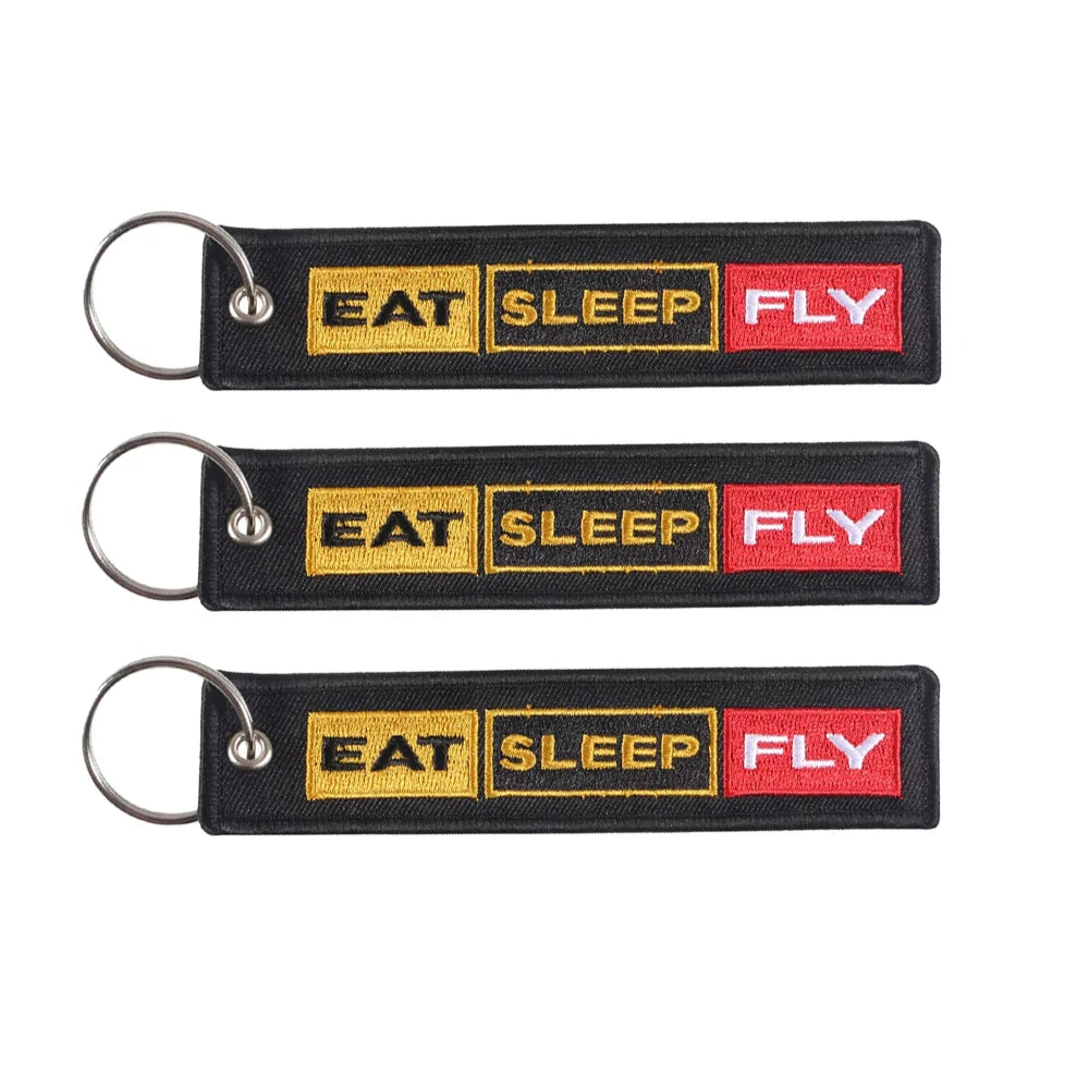 5 PCs Embroidery Eat Sleep Fly Keychains Key Ring | Aviation Pilot Gift Set additional angle