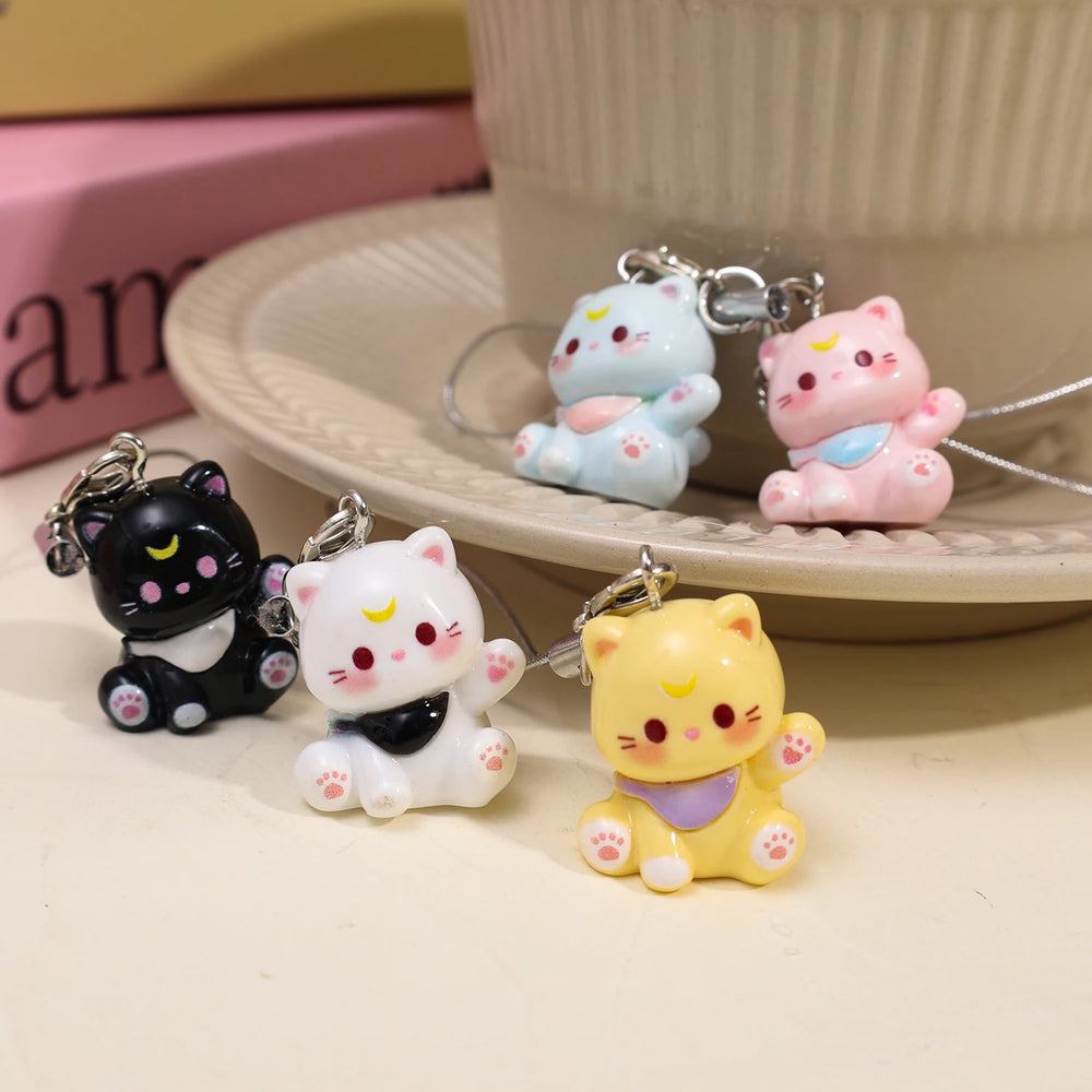 3D Cartoon Resin Cat Keychain Phone Chain Student Bag Charm Pendant Anti Lost Phone L lifestyle view