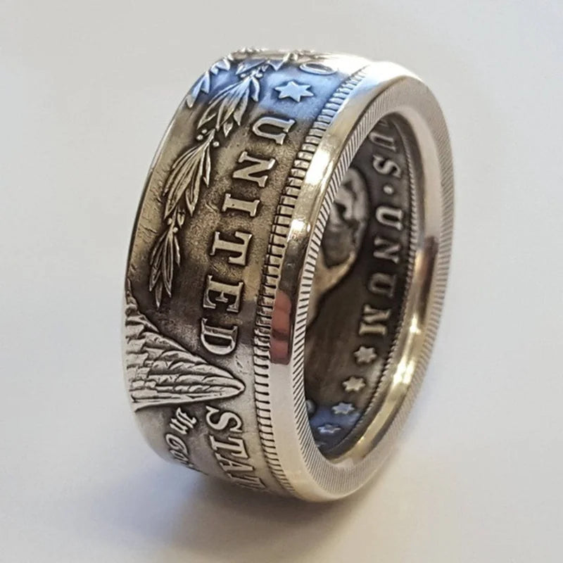 New S925 Sterling Silver Ring Thai Silver Vintage National Emblem Motto Ring For Men Jew detail view