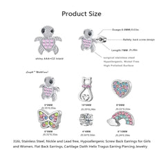 EVISPOL 2-12pcs 316L Stainless Steel Screw Back Stud Earrings Butterfly Heart Flower C close-up view