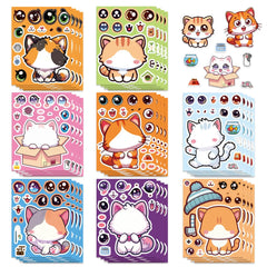 8 Pcs Cute Kitten Dress-Up Stickers | Cartoon Puzzle Toy and Waterproof Decals for Kids