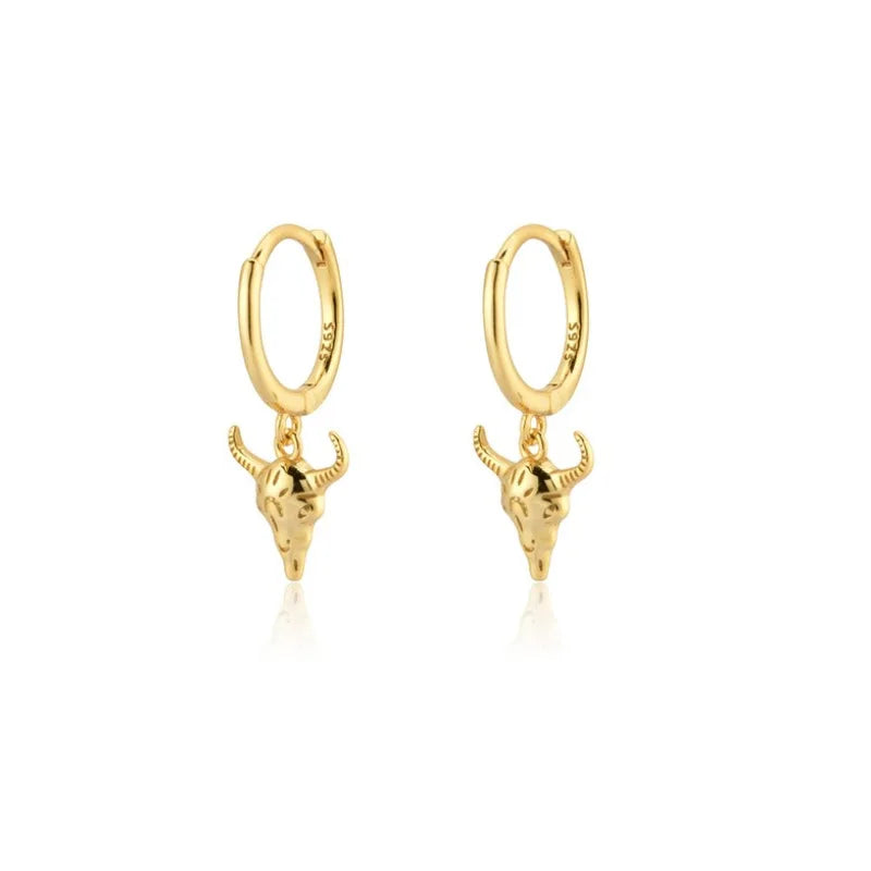 CIAXY Retro Cow Head Earrings for Women Men | 14K Gold Plated Animal Drop Earrings lifestyle view