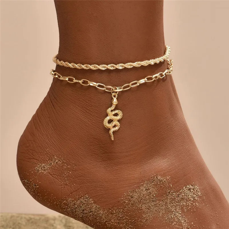 Modyle 2024 New Bohemia Handcuffs Anklet Multilayer Silver Color Foot Chain Fashion A lifestyle view
