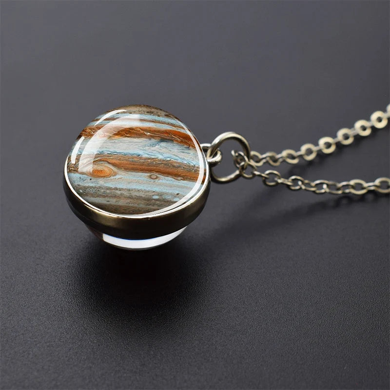 Solar System Glass Ball Pendant Necklace | Astronomy Galaxy Jewelry lifestyle view