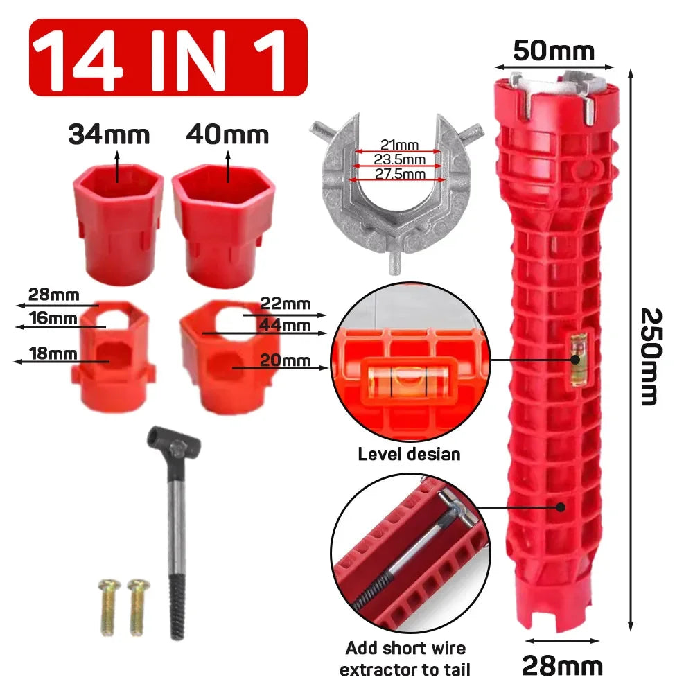 14 In 1 Faucet Sink Wrench | Multi-Use Plumbing Tool Kit for Bathroom and Kitchen close-up view