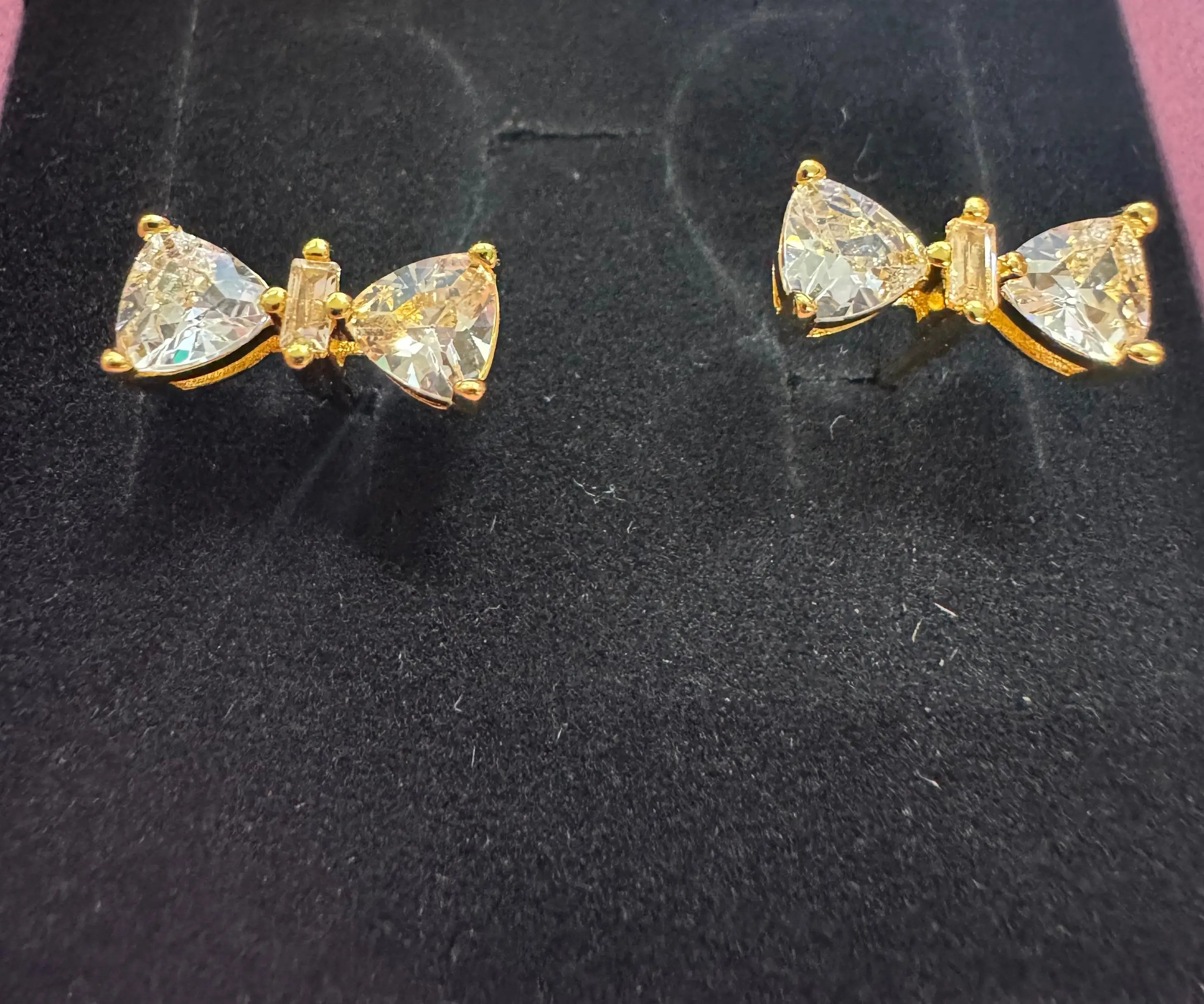 Crystal Stud Hoop Earrings for Women | 925 Silver Bow Lock Moon Star Gold Heart Earrin close-up view