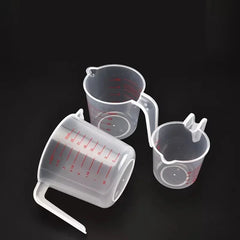 3pcs Plastic Liquid Measuring Cups Set | Baking Kitchen Tools with PVC Scale 250/500/1 close-up view