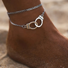 Modyle 2024 New Bohemia Handcuffs Anklet Multilayer Silver Color Foot Chain Fashion Ankle Bracelet F