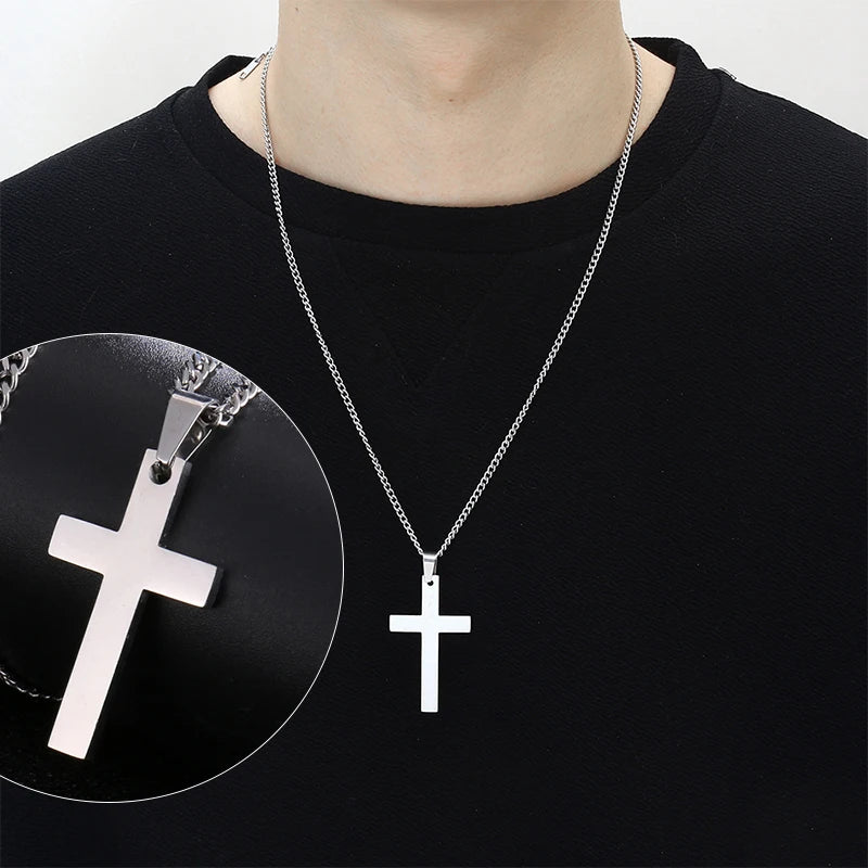 Fashion Stainless Steel Cross Pendant Necklace For Women Men Link Chain Charm Necklac alternate view