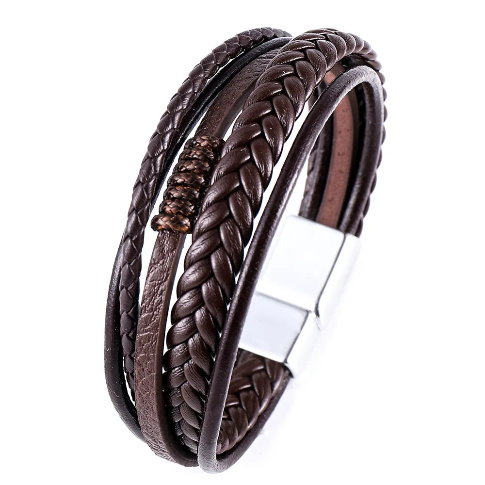 Multi Layer Braided Rope Bracelet for Men | Classic Handmade PU Leather Wristband wit lifestyle view