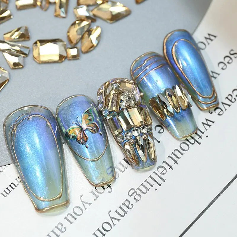 12 Grids Golden Shadow Flatback Rhinestones Glitter Nail Charms Crystal Diamond Nai additional angle