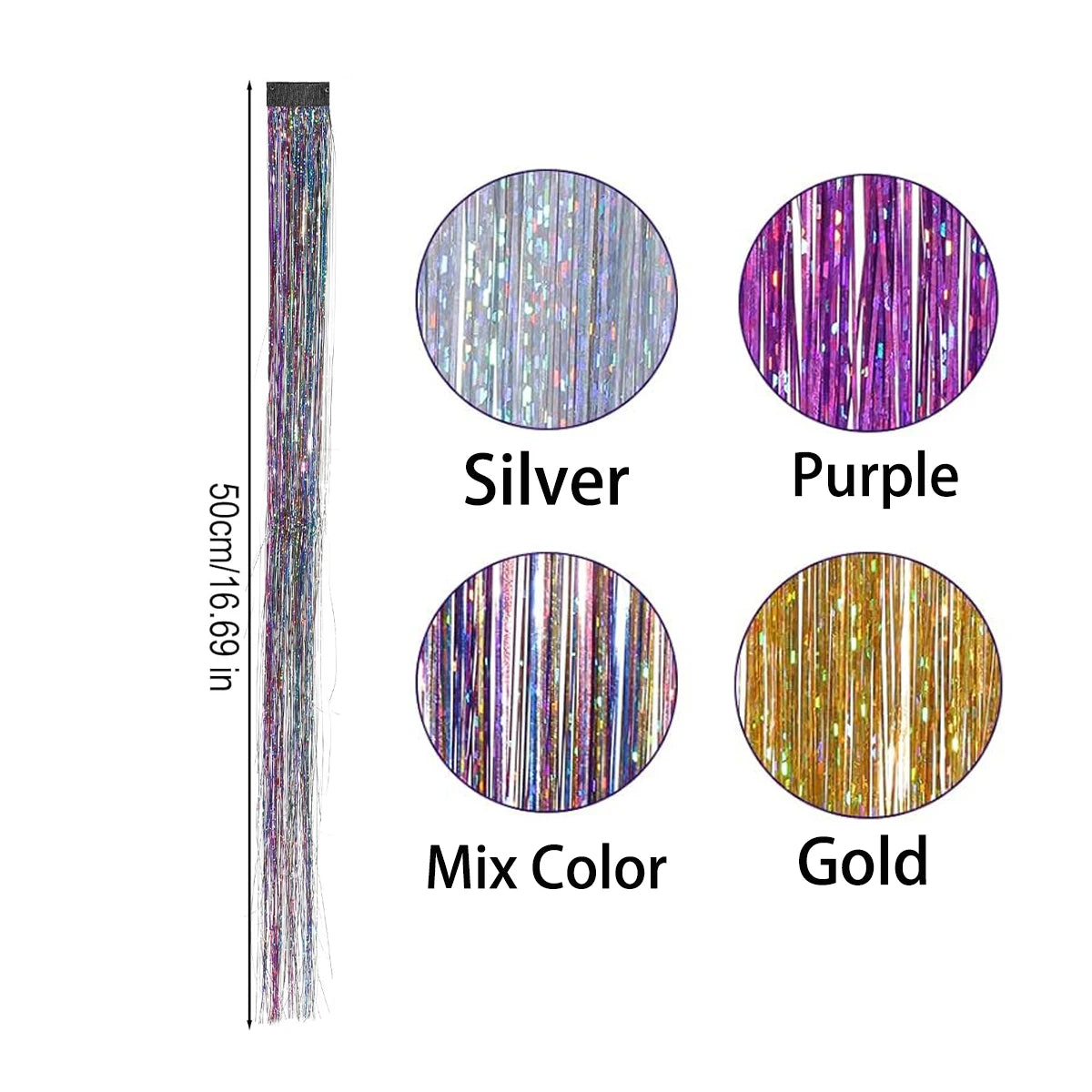 4 Pcs Hair Tinsel Clip Hair Tinsel Kit Glitter Fairy Tinsel Hair Extensions Colorful Heat Resistant Party Festival Accessories