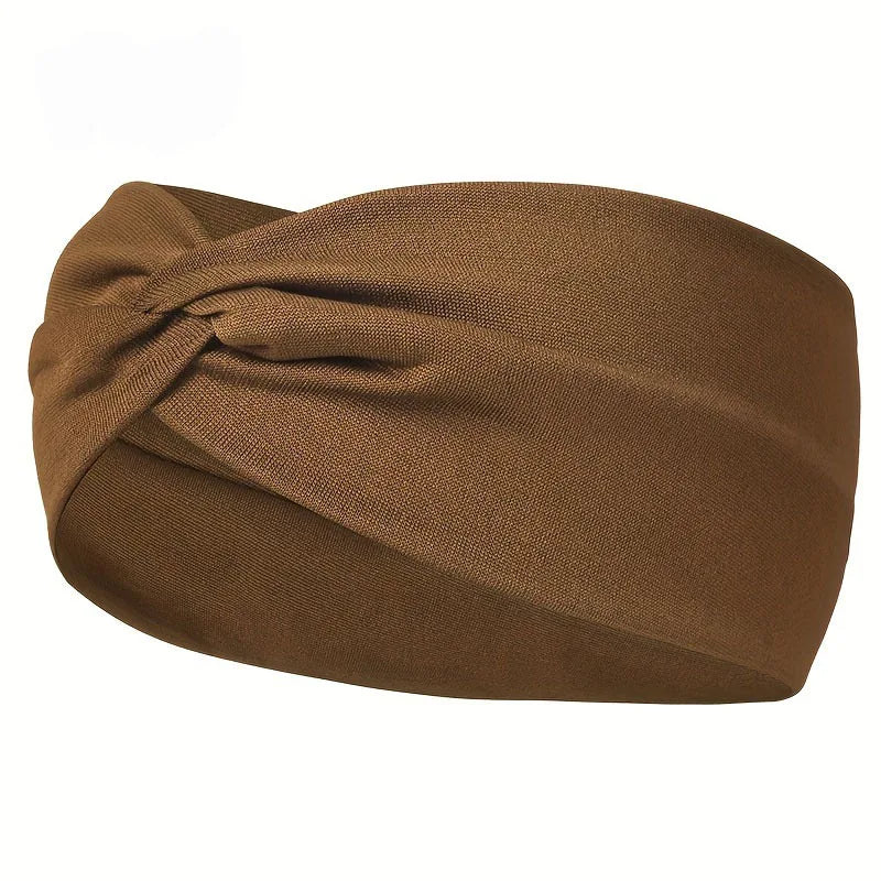 Solid Color Knotted Hairband Elastic Wide Headband Women Unisex Sports Yoga Running Cros detail view