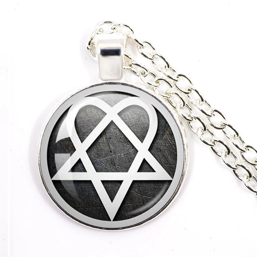 Hip Hop Rock Music Band Him Heartagram Glass Cabochon Pendant Star Heart Patten Necklace Chain Charm Necklace Jewelry Gift