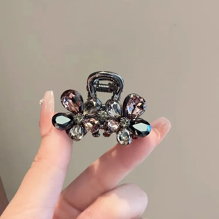Light Luxury Imitation Crystal Flower Hair Gripper High-end Small Shark Clip Womens Back of Head Hair Clip Korean Style Headwear