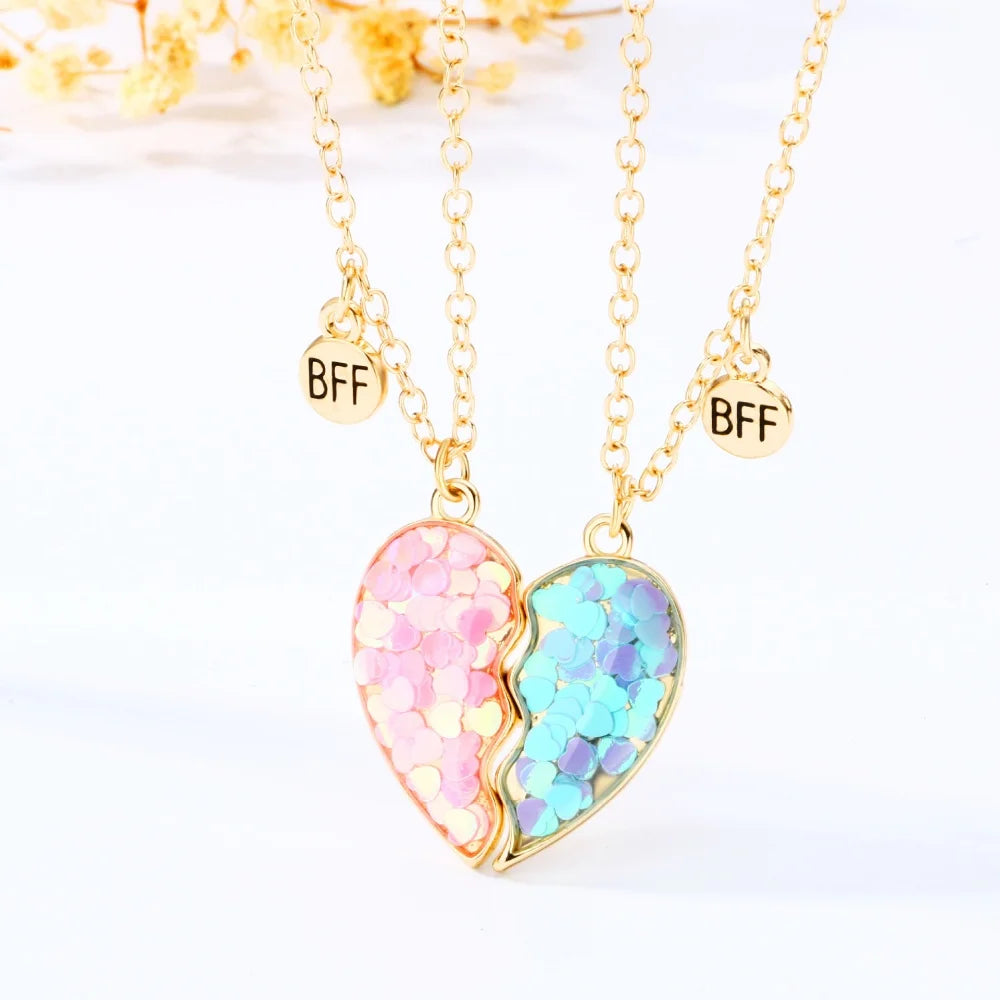 Broken Heart Best Friends Pendant Set | Magnetic Adjustable Lover Necklace for Women alternate view