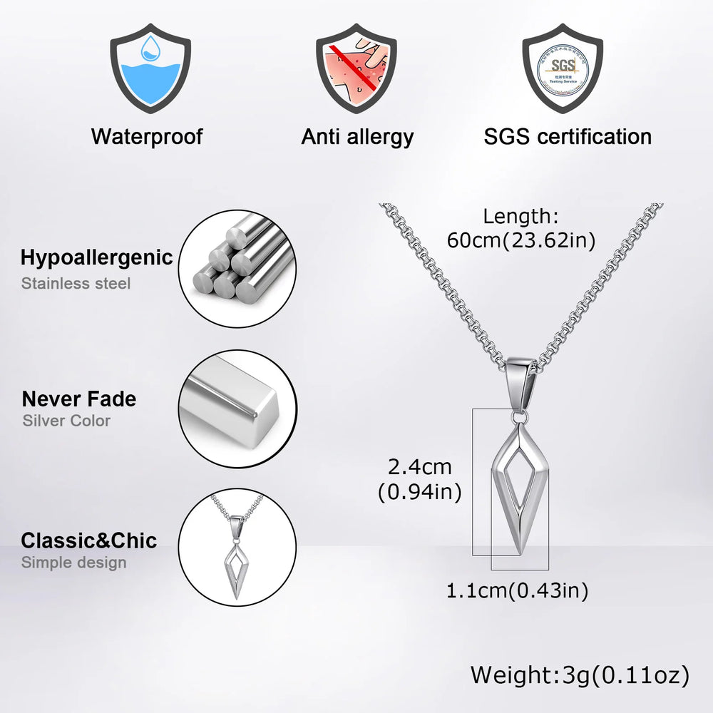Stainless Steel Four-pointed Star Pendant Necklace | Geometric Collar Jewelry for Men close-up view