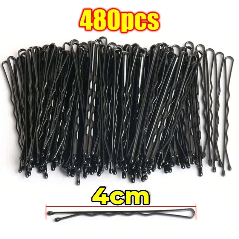 60/600pcs Black Straight Line Hair Clip U-shaped Needle Lady Hairpins Curly Wavy Grips close-up view