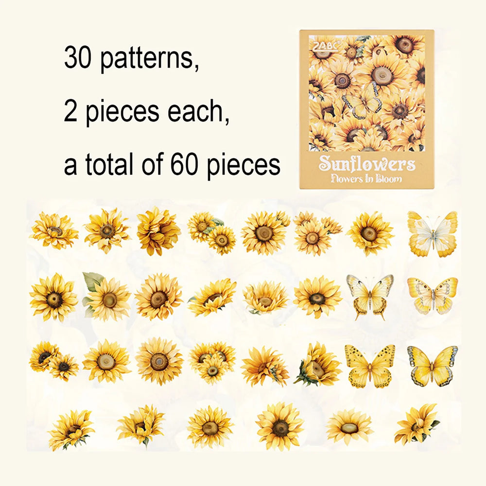 60 Pieces Plant Flower Pattern PET Stickers | Beautifully Decorated Scrapbook Stick additional angle