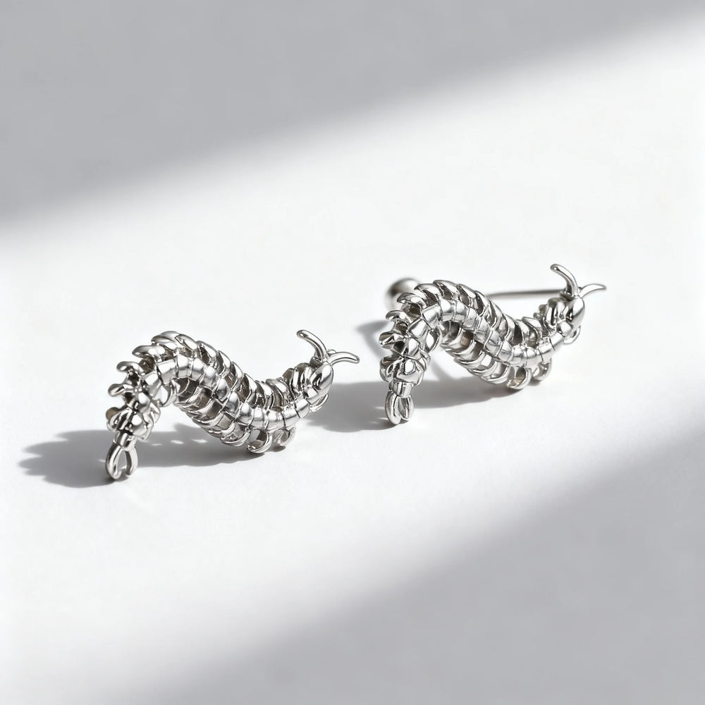 Strange Centipede Stud Earrings Punk Hip Hop Metal Jewelry for Men And Women Unique Goth detail view