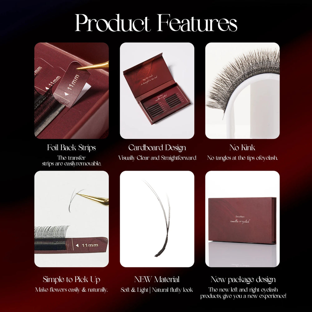 DeceMars Camellia YY Eyelash Extensions | 3D to 6D Flying Eyelash Kit close-up view