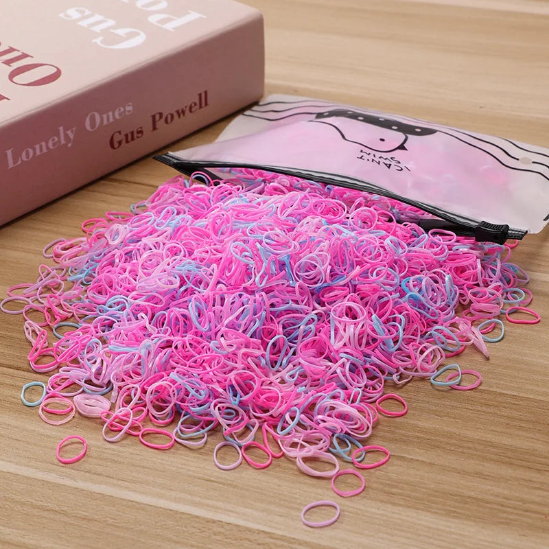 500/1000/2000pcs Girls Colourful Disposable Rubber Band Hair Ties Headband Children P lifestyle view