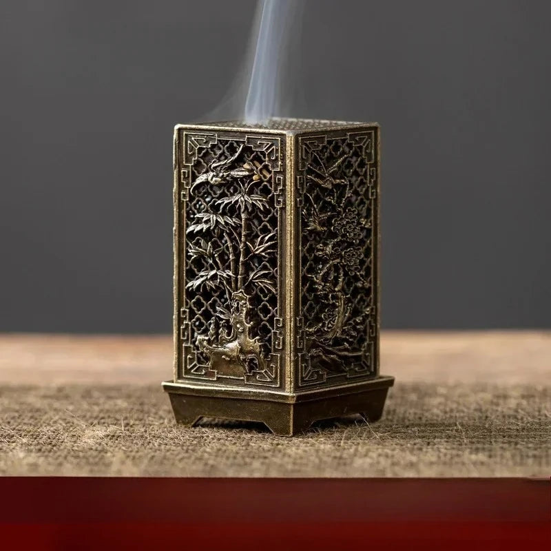 Square Vertical Incense Burner | Small Xiangyun Alloy Holder for Indoor Aromatherapy close-up view