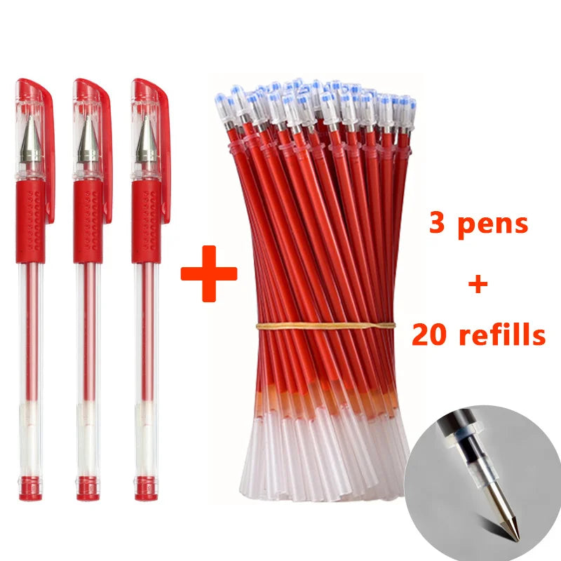 Pens Set Black Blue Red Refill Gel Pen Bullet Tip 0.5mm School close-up view