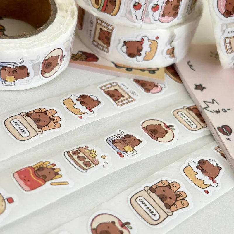 500pcs Cute Kabibara Stickers for Laptops, Skateboards, Guitars & Scrapbooks | DIY Dec close-up view