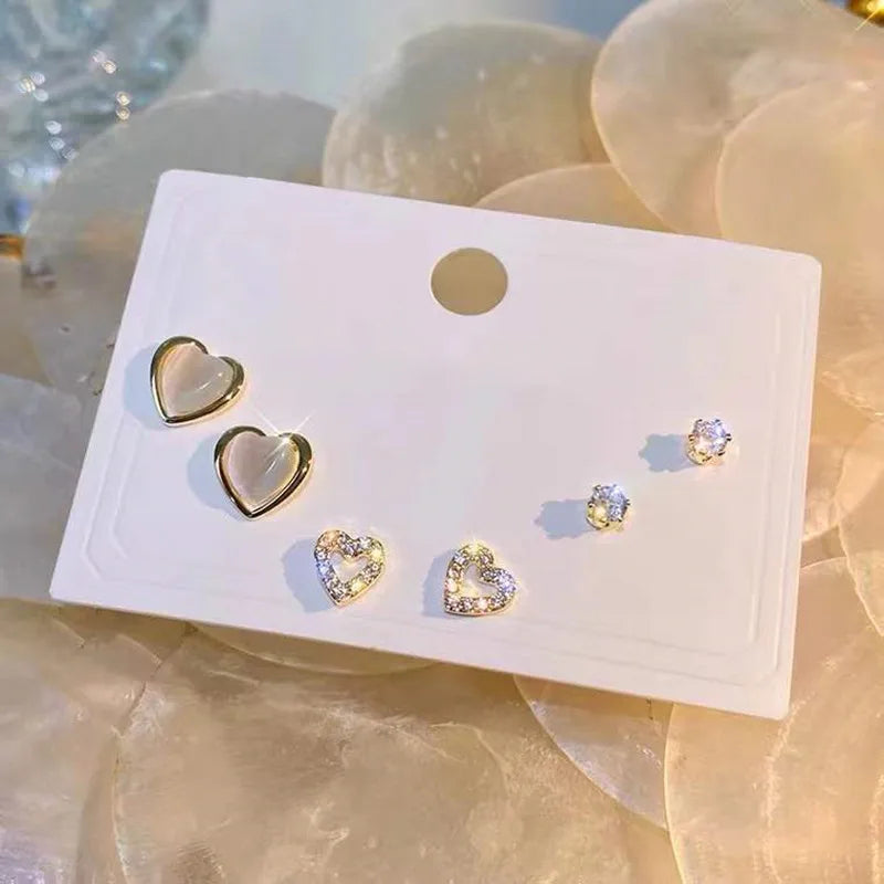 S925 Silver Needle Stud Earrings Set alternate view