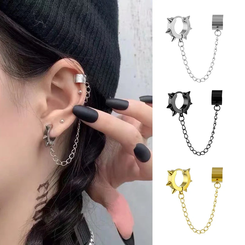 Punk Cross Pendant Clip Earring | Unisex Metal Chain Tassel Ear Cuff alternate view