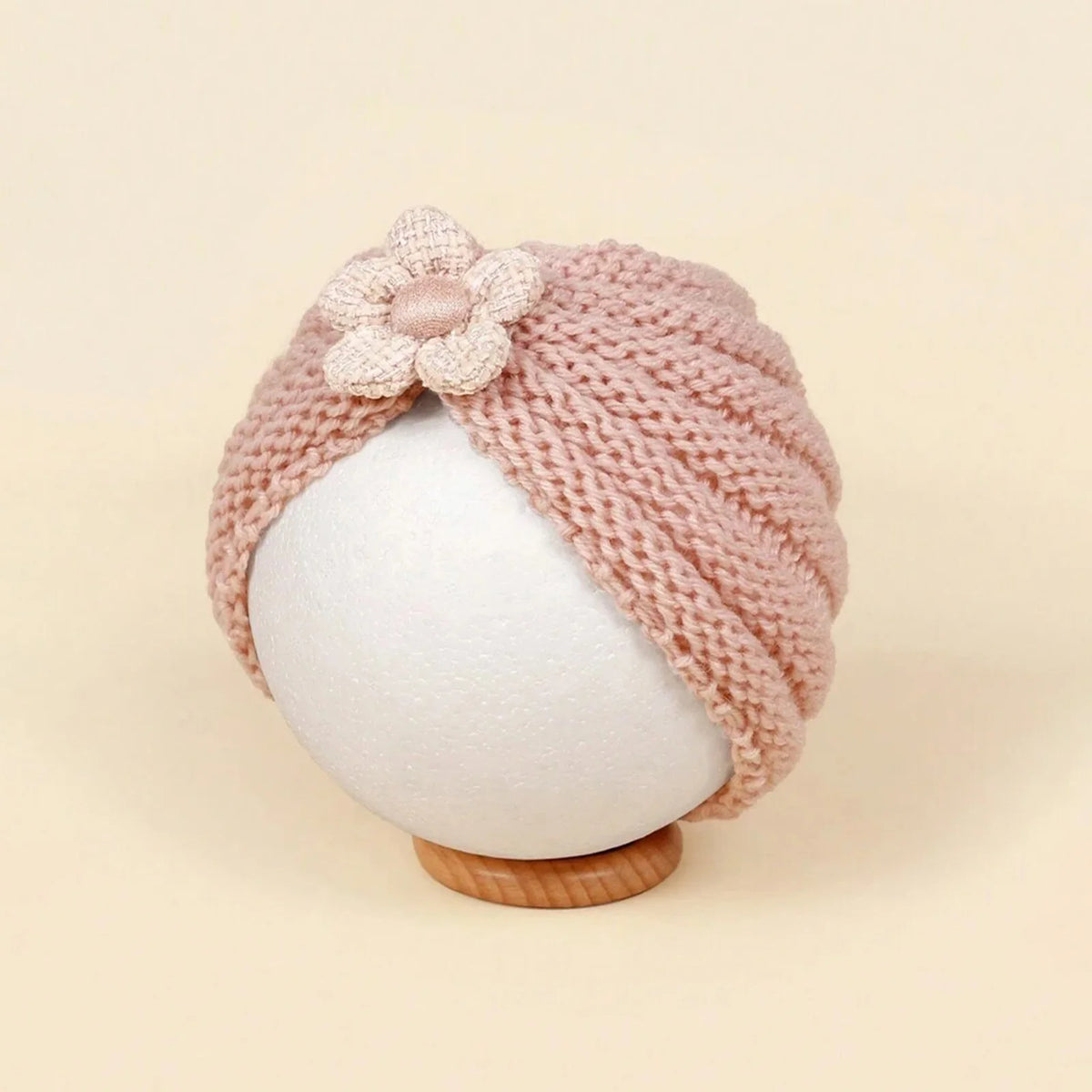 Baby Crochet Turban Hat with Flower Decor | Winter Warm Knit Headwrap for Infant Girl lifestyle view