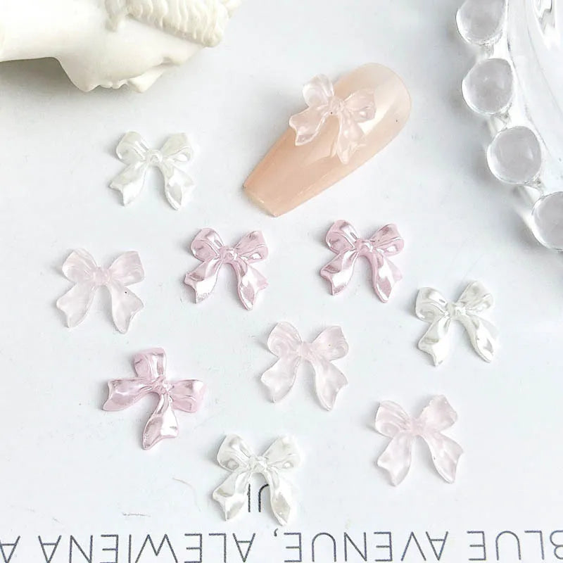 50pcs 3D Sweet Pearly Glossy Ribbon Bow Resin Nail Charms Ballerina Bow Tie Nail Ar additional angle
