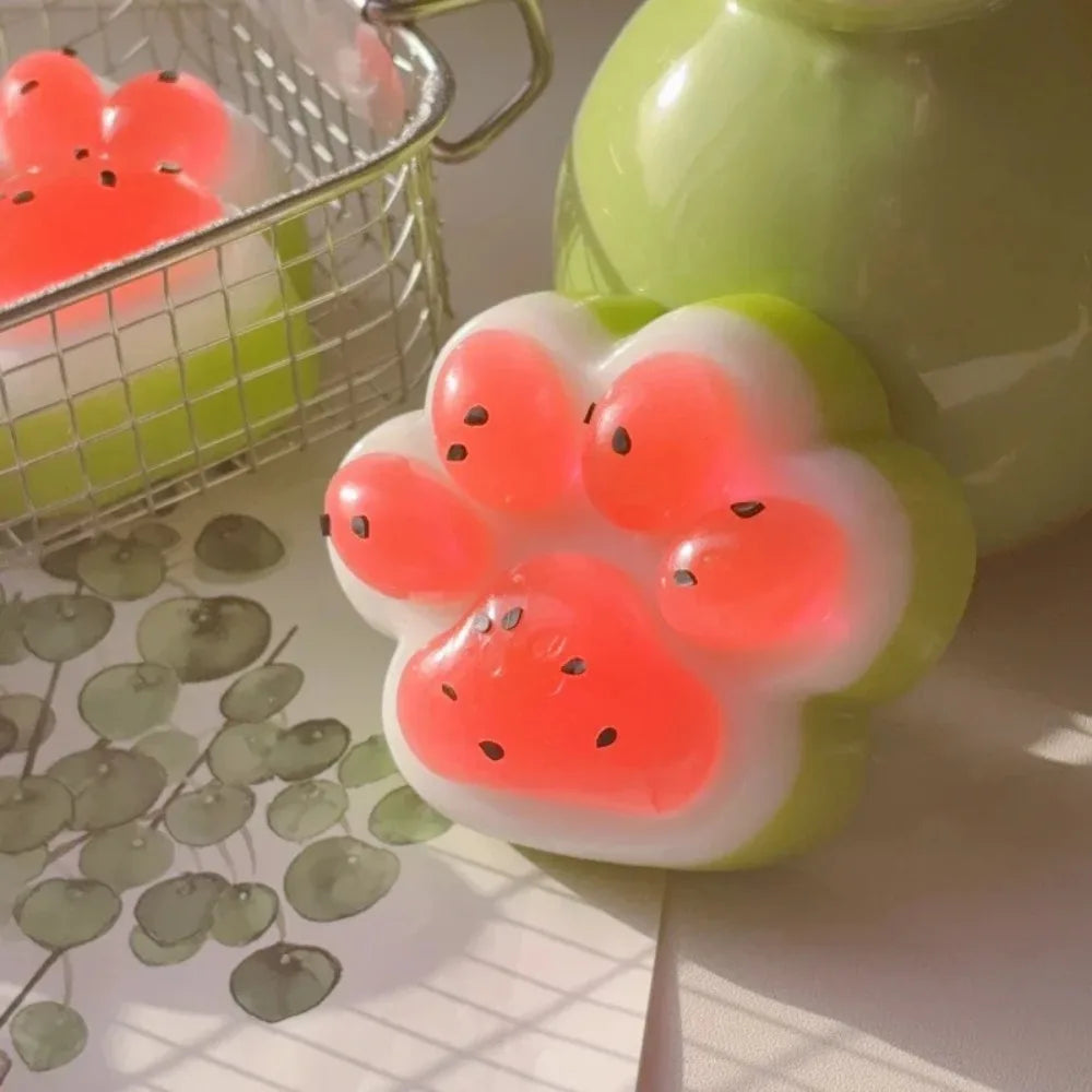 Watermelon Cat Paw Squishy Toy | Cute Summer Stress Reliever lifestyle view